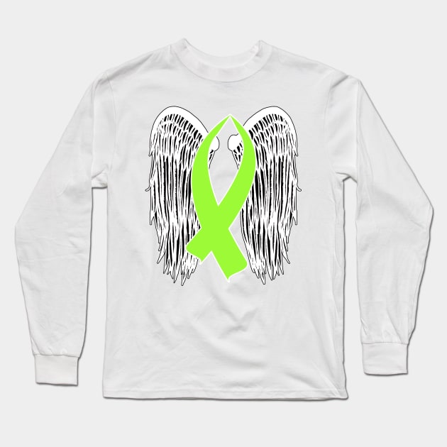 Winged Awareness Ribbon (Lime Green) Long Sleeve T-Shirt by BlakCircleGirl